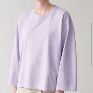 COS Flowy Boxy Oversized Basic Top Long Sleeve T-Shirt Lavender Lilac Size S